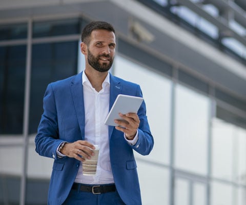 man outside tablet